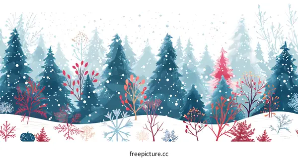 Winter Forest Landscape Illustration With Snow And Trees