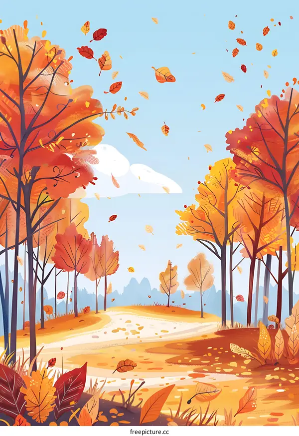 Autumn Leaves Falling in the Forest Illustration