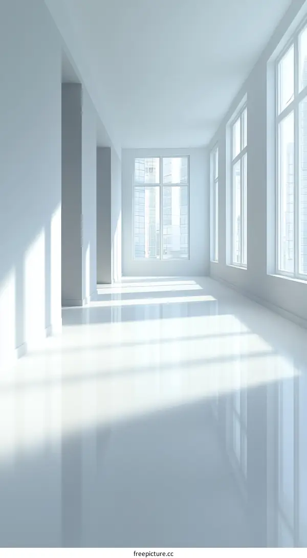 Modern Empty Corridor with Large Windows