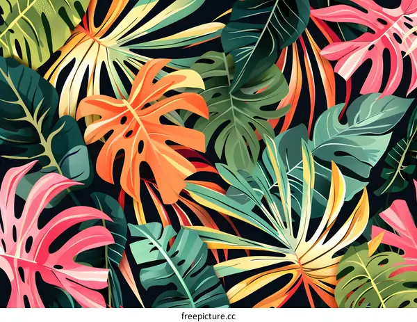 Colorful Tropical Leaves Pattern Background