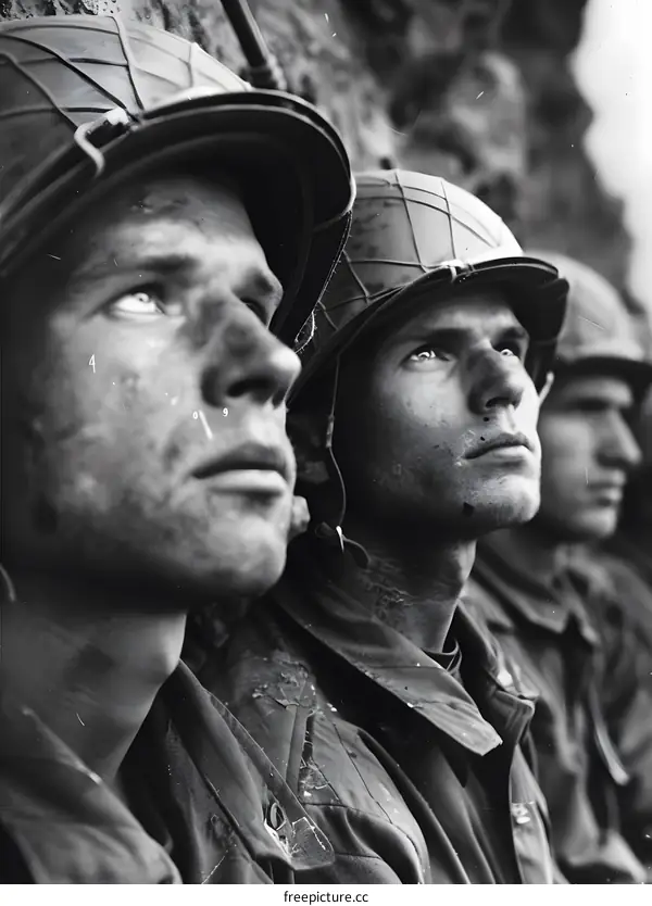 Three American soldiers during the Battle of Okinawa