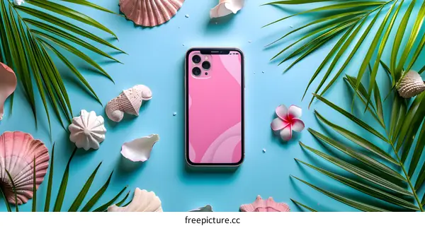Pink Phone With Summer Tropical Background