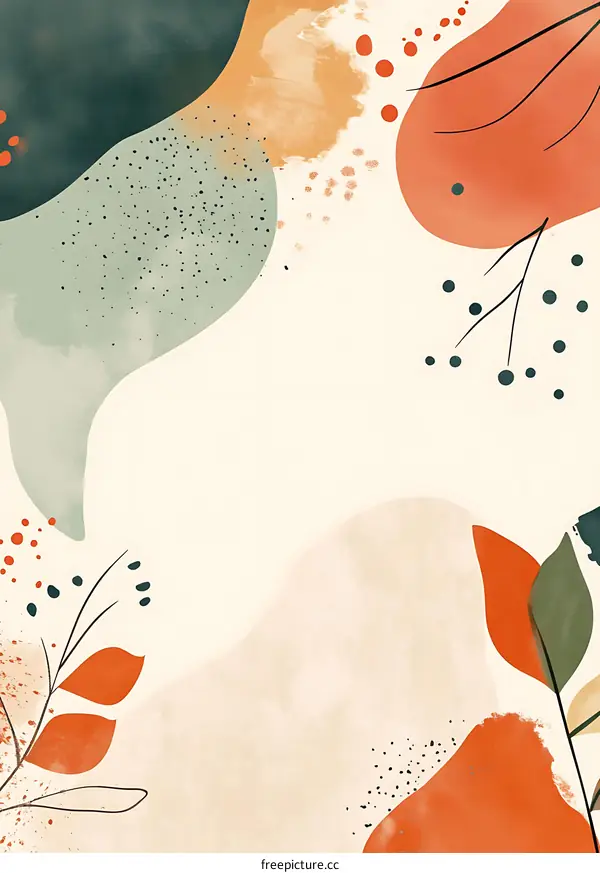 Abstract Watercolor Background With Leaves and Dots
