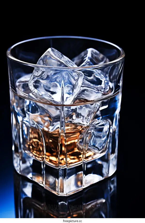 Whiskey on the Rocks with Dark Blue Background