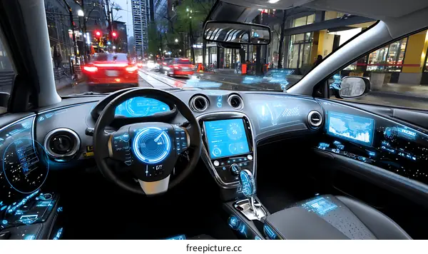 Modern Autonomous Vehicle Interior with Interactive Displays