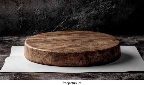 Wooden Round Display Stand on Dark Background