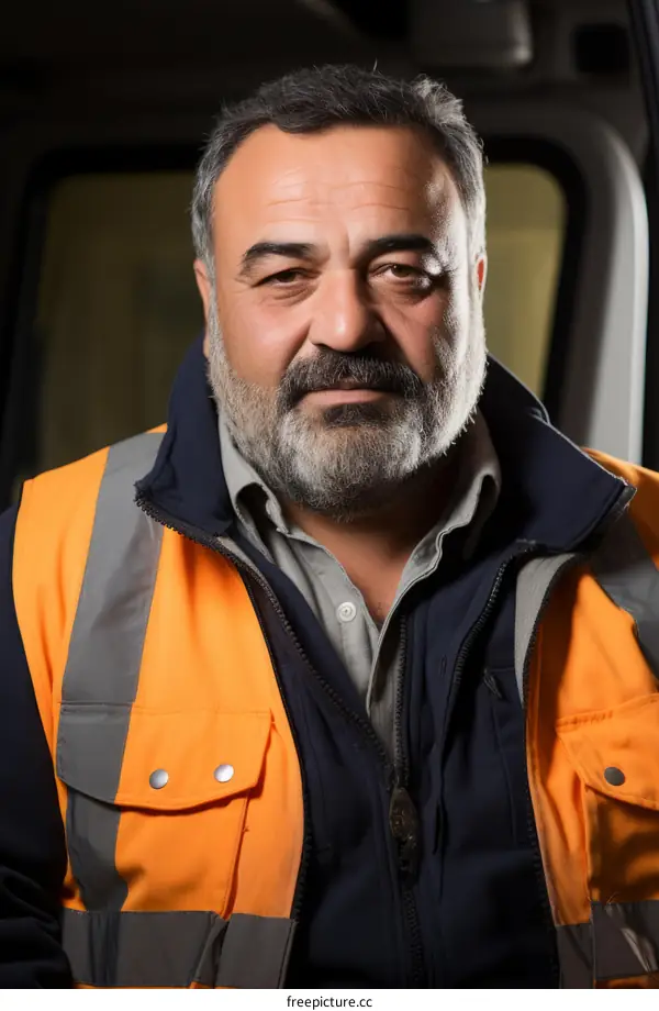 Portrait of a male construction worker wearing a reflective vest