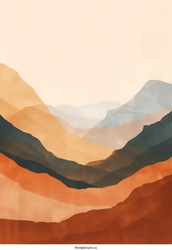 Abstract Minimalist Mountain Landscape Illustration