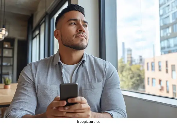 Thoughtful Man Looking Out the Window