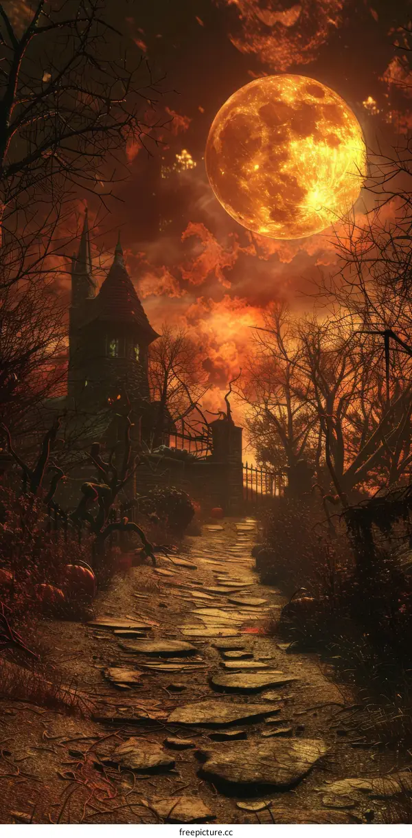 Spooky Path Leading to a Haunted House