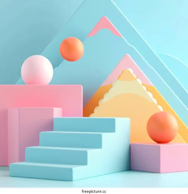 3D rendering of geometric shapes with pastel colors