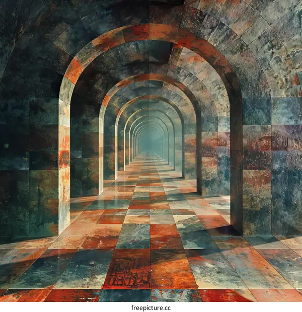 Endless Stone Corridor with Colorful Tiles