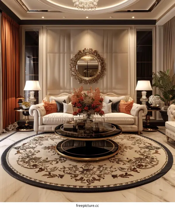 Luxury Living Room Interior Design with Gold Accents