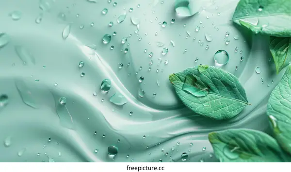Turquoise Leaves with Dew Drops: Freshness and Serenity