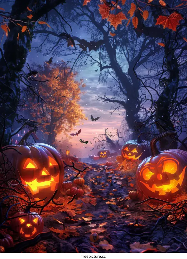 Spooky Halloween Jack-o'-lantern in the Forest