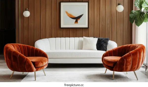 Mid-Century Modern Living Room with Velvet Chairs