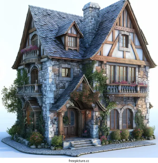 Charming Stone Cottage Exterior Illustration