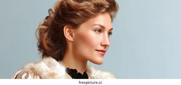 Elegant woman with vintage hairstyle and fur coat