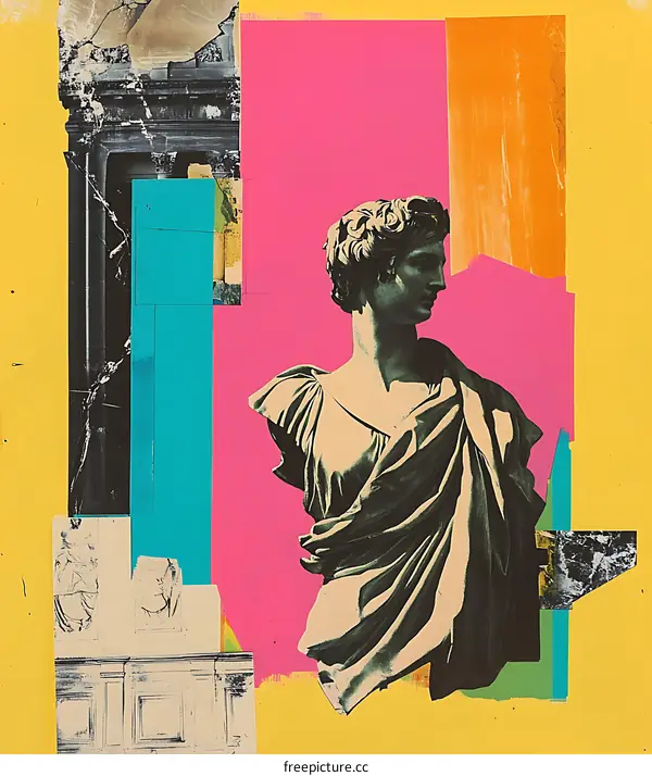 Abstract Collage of Roman Statue and Architecture
