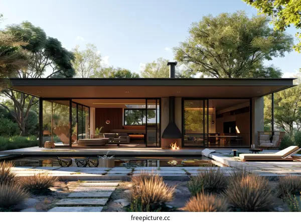 Modern House Exterior Design with Pool and Garden