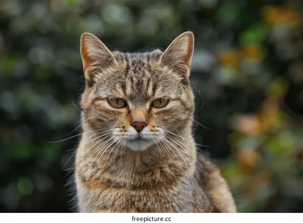 A ginger cat is staring at the camera with a blurred background