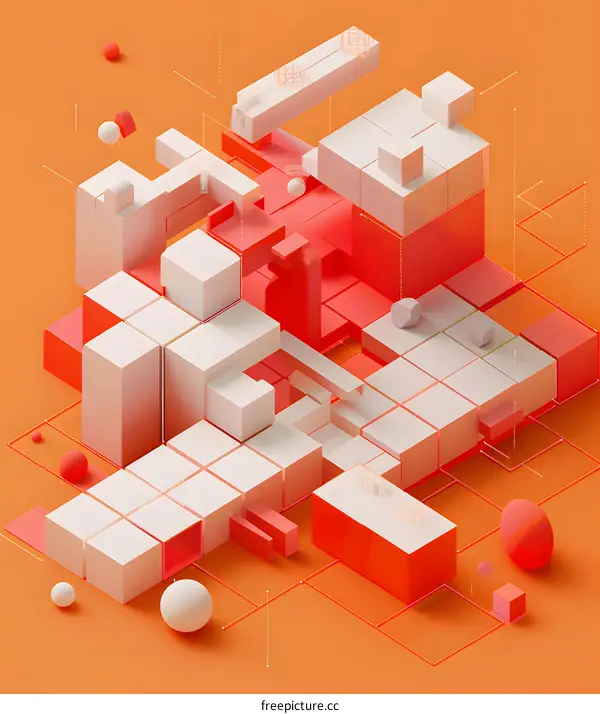 Abstract 3D Geometric Shapes Orange Background
