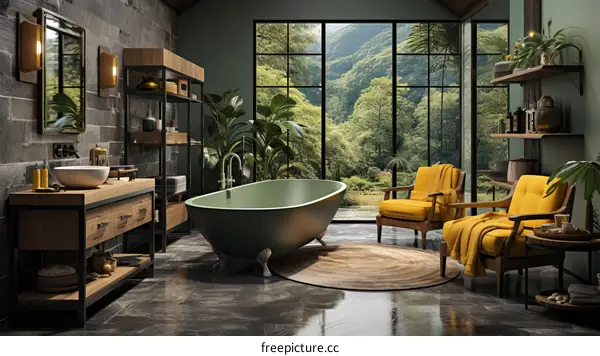 Bathroom with a view of the jungle