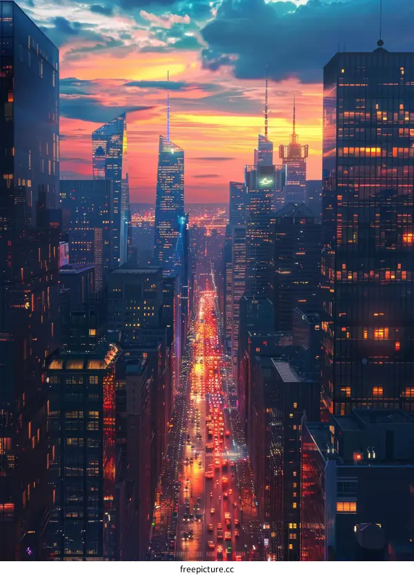 Sunset Skyline of New York City