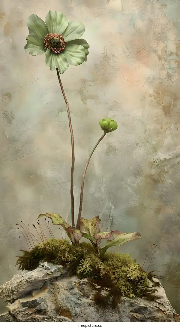 Green Flower Growing From Rock