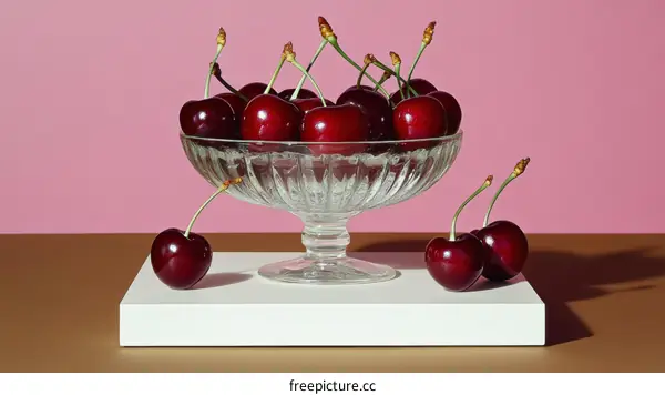 Ripe Cherries in Glass Bowl Still Life