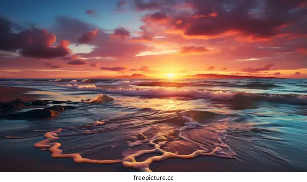 colorful sunset over calm sea with clouds in sky