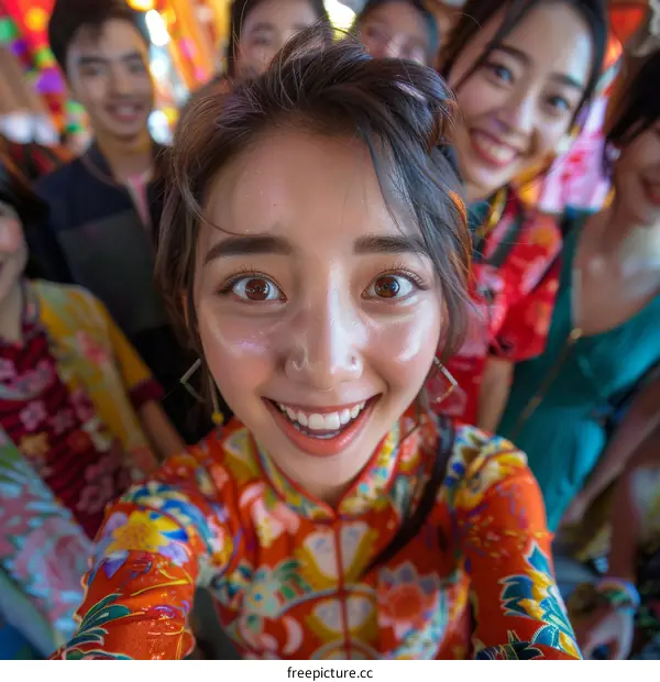 A group of young women in cheongsam taking a selfie