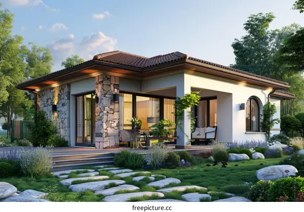 European Style House with Stone Facade