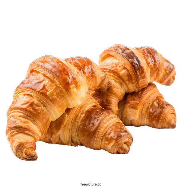 [Transparent Background PNG]Freshly Baked Croissants Isolated on White Background