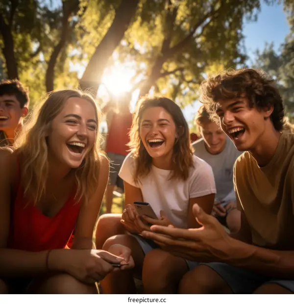 Laughing Friends in the Sun