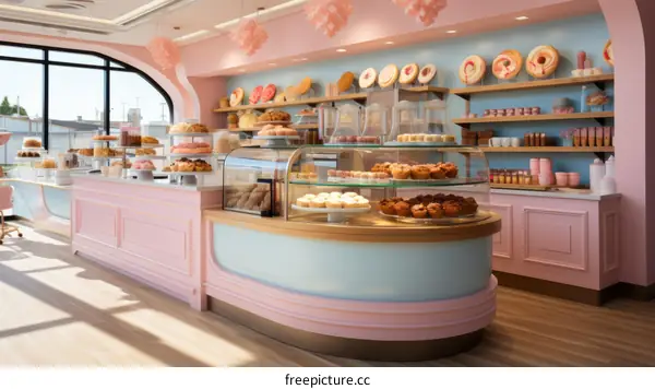 Beautiful Pink Bakery Shop with Pastries Display