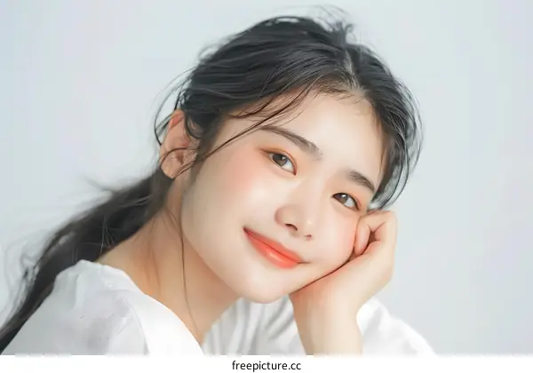 Portrait of a Beautiful Young Asian Woman with Long Black Hair