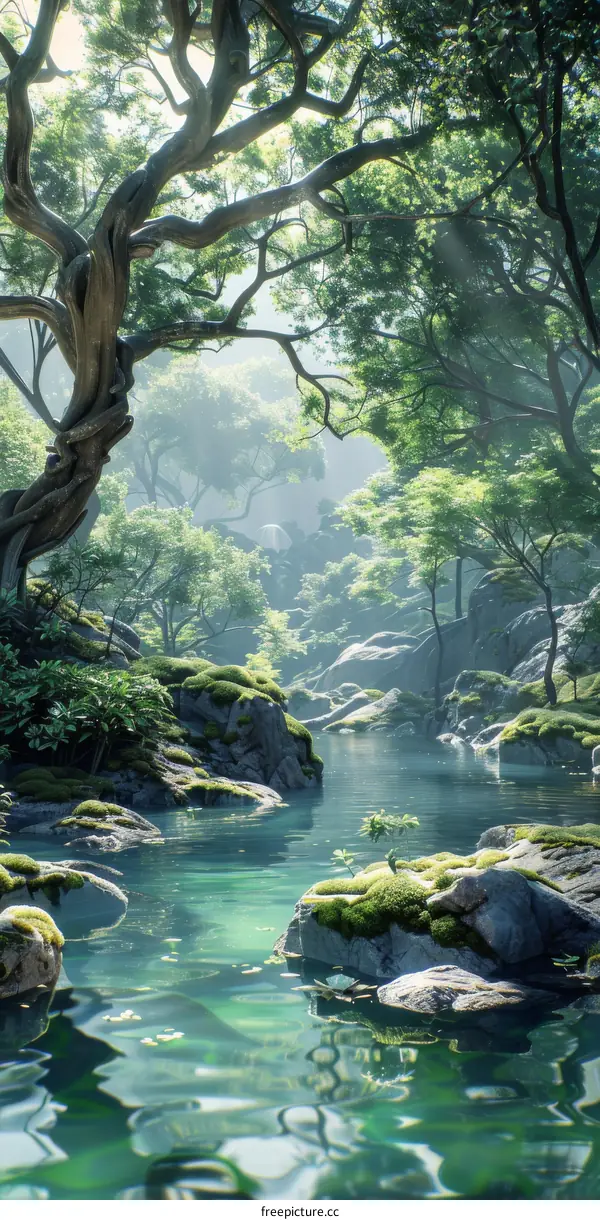 Tranquil Forest Stream with Rocks and Trees