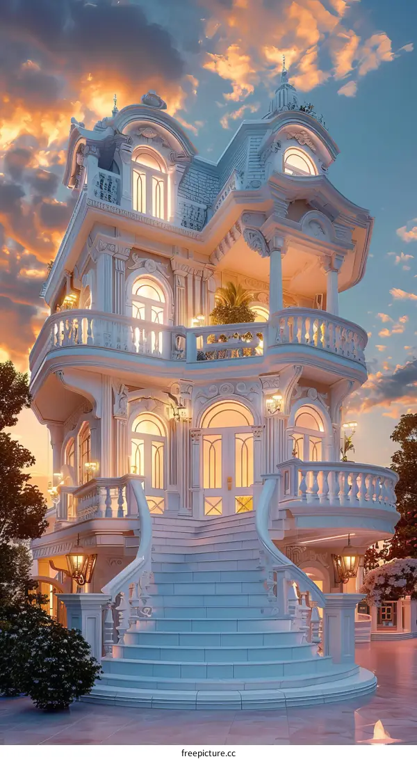 A Dreamy White Mansion with Exquisite Architecture