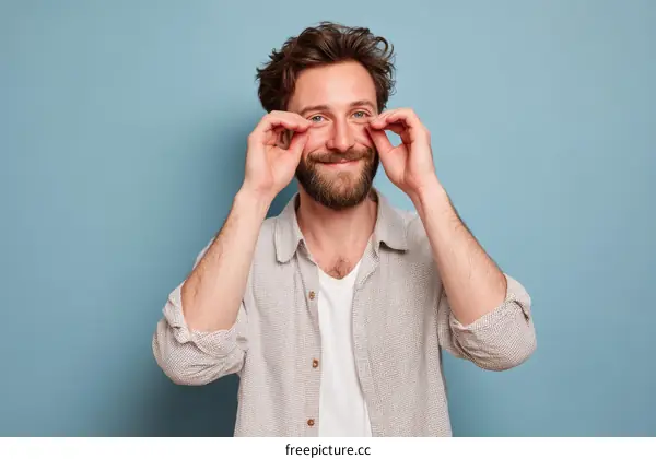 Close-up Portrait of a Smiling Man with a Bearded Face