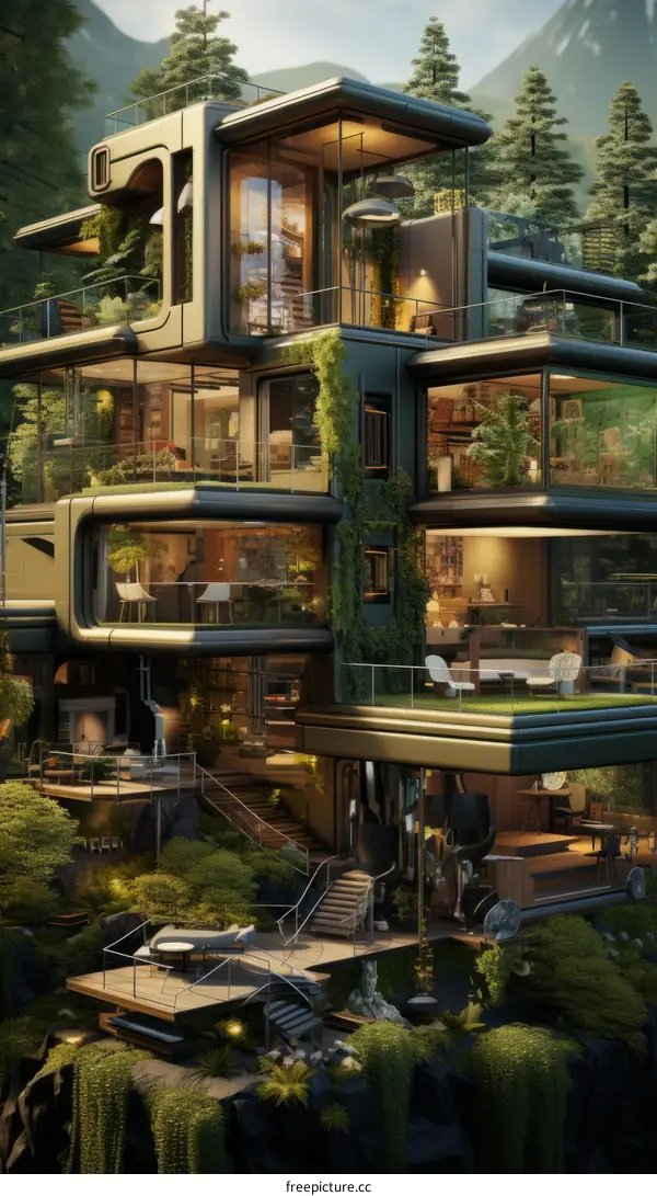 futuristic house in the forest