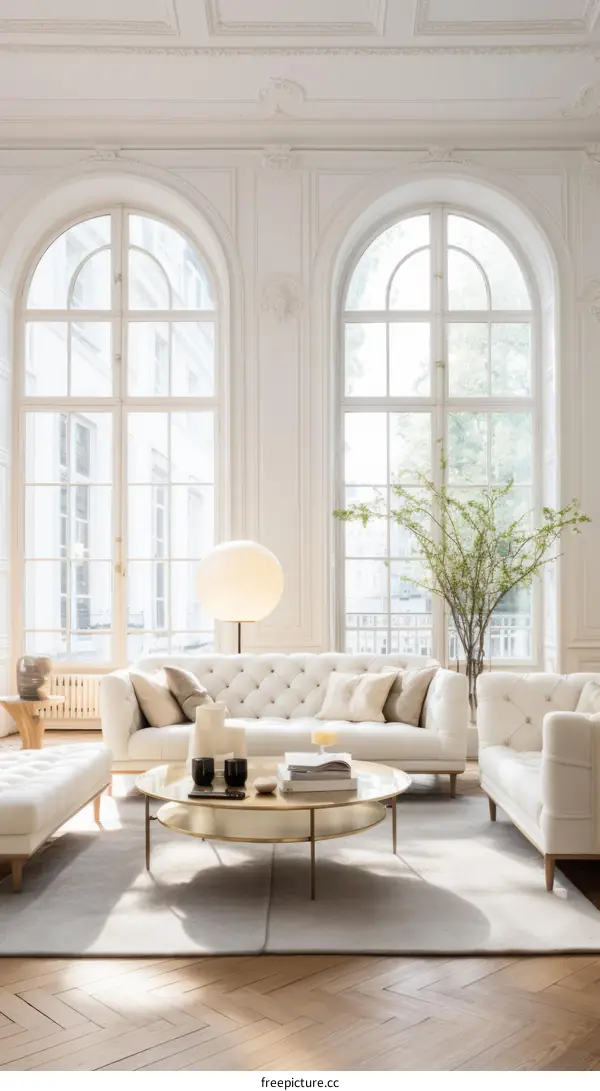 Bright and Airy Living Room with Large Windows and White Furniture