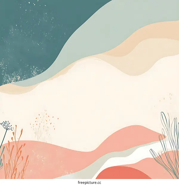 Abstract Minimalist Background with Wavy Lines and Floral Elements