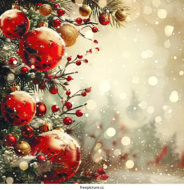 Festive Christmas Tree with Red and Gold Ornaments