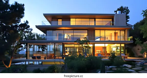 Modern Glass and Wood House with Deck and Garden
