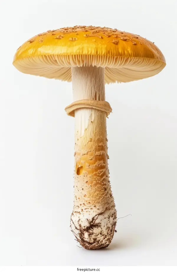 Close-up of a Large Orange Mushroom with a White Stem