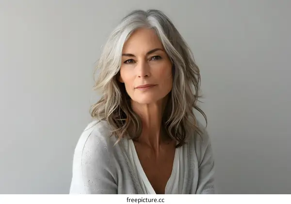 portrait of a beautiful woman with gray hair