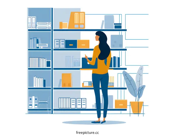 Woman Organizing Books and Files in Office