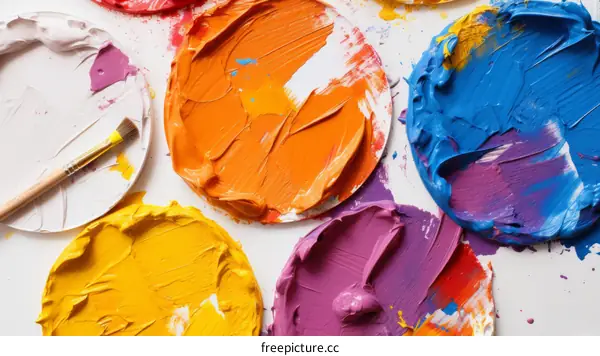 Colorful oil paint on a white surface with a paintbrush