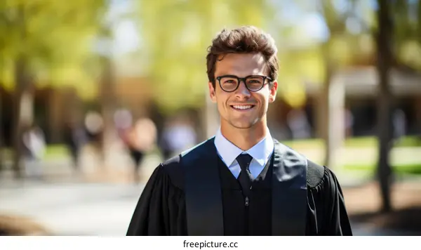Happy young male college graduate in cap and gown